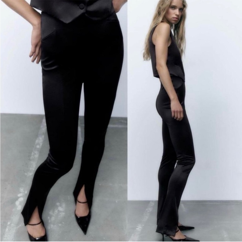 Zara Black Skinny Pants with Split Hem